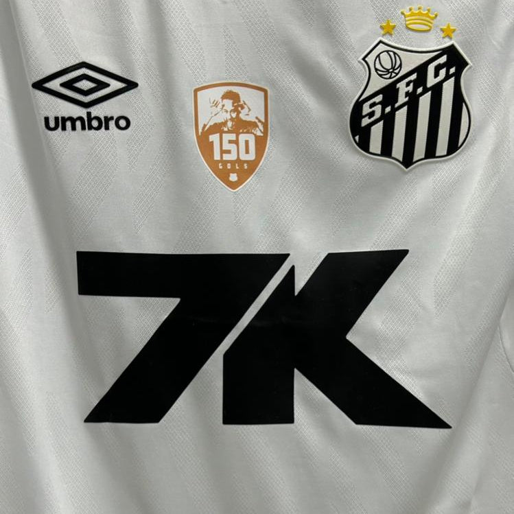 Camisa Santos I 25/26 Versão Jogador Patrocínio + Patch 150 gols Neymar JR